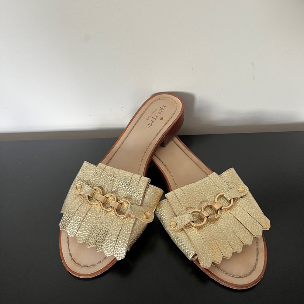 KATE SPADE Women's Gold Leather Brie Slide Sandals Size 9.5